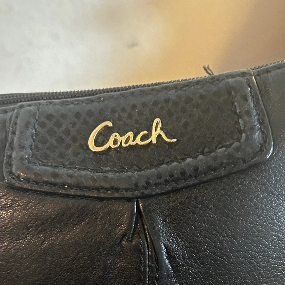 Coach Black Leather Wristlet with Gold Logo - Picture 2 of 8